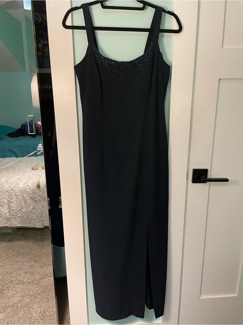 Classic Black Beaded-Detail Maxi Dress